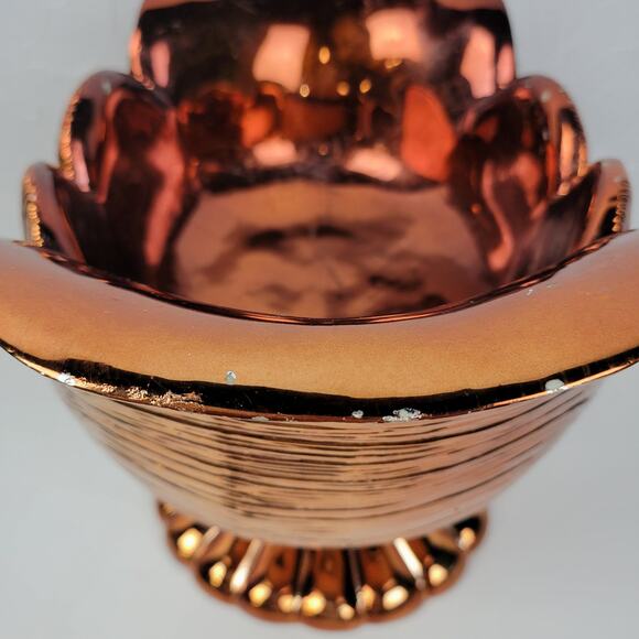 Footed Pedestal Bowl Copper Shell Shaped Fruit Centerpiece Decoration - Picture 12 of 16